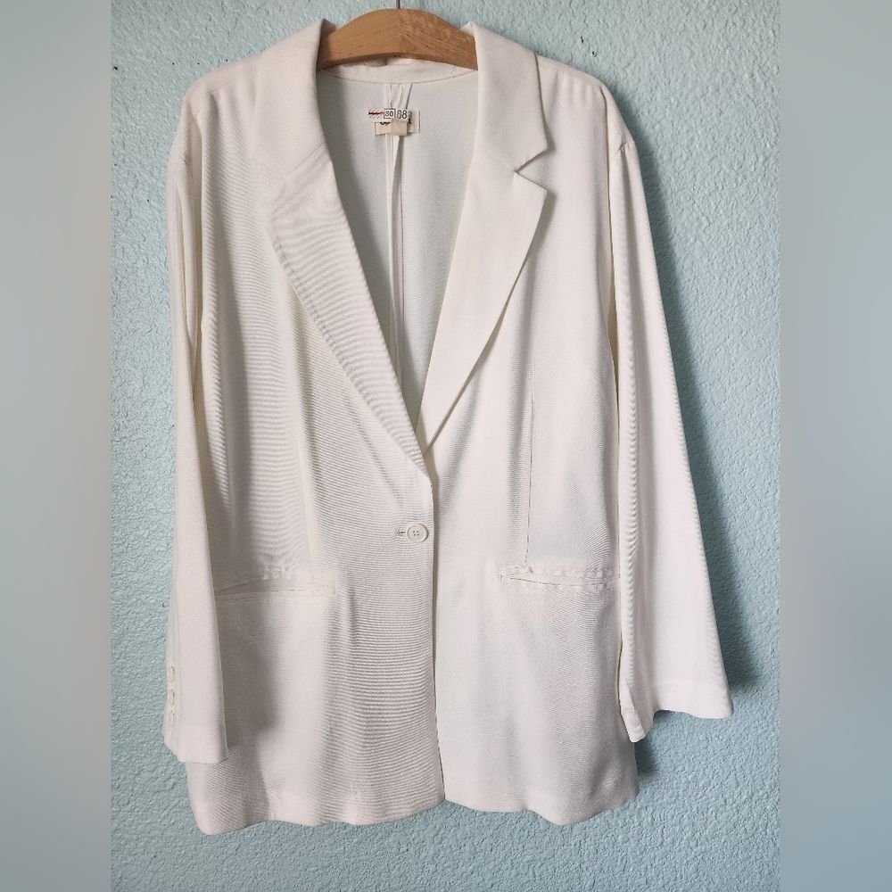 Open Edit Button Front Minimalist versatile  White Blazer